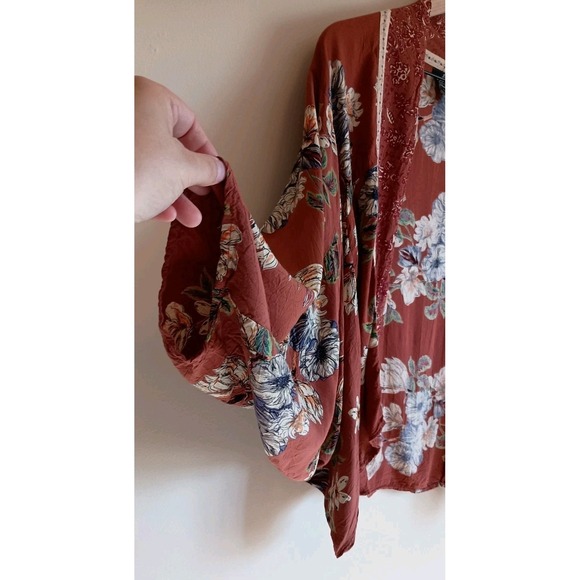 Angie Size Large Boho Floral Kimono Top Open Front Dolman Sleeve Casual Chic - Picture 2 of 7